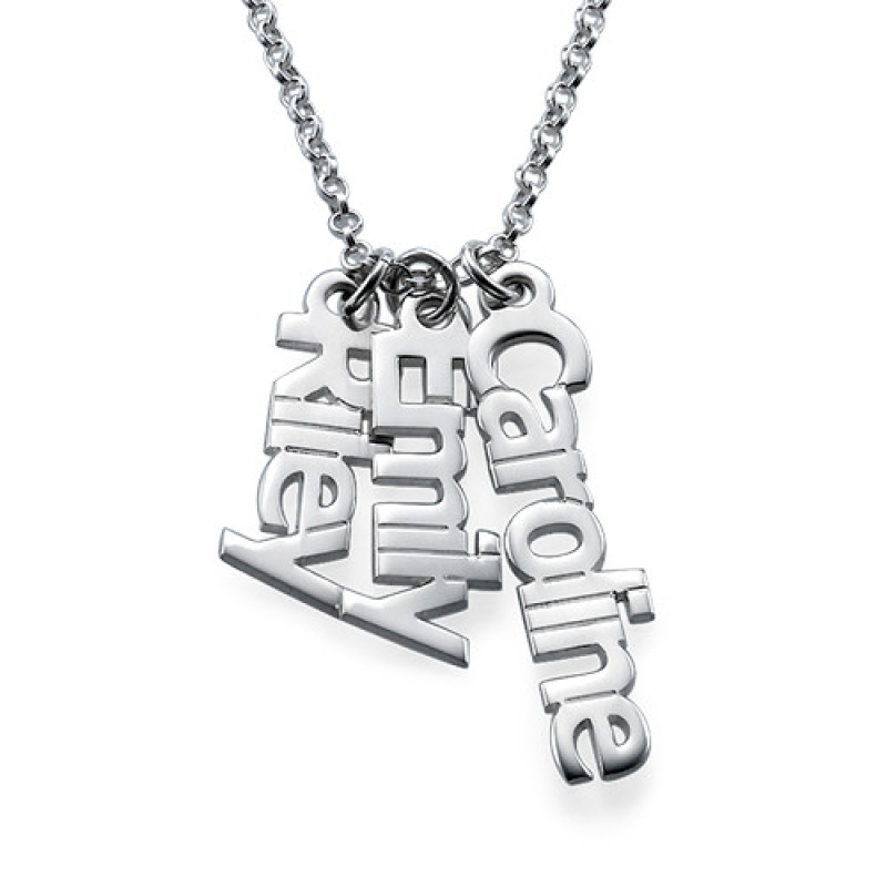 Vertical personalised name necklace in sterling silver