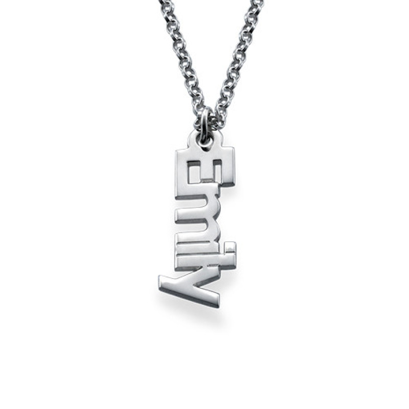Vertical personalised name necklace in sterling silver