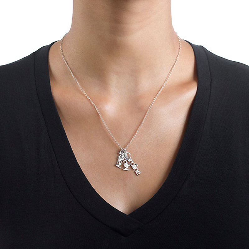 Vertical sterling silver name necklace detail