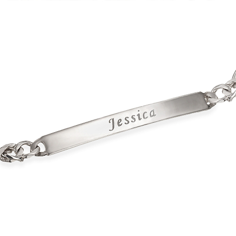 Women's personalised sterling silver ID name bracelet with Figaro chain