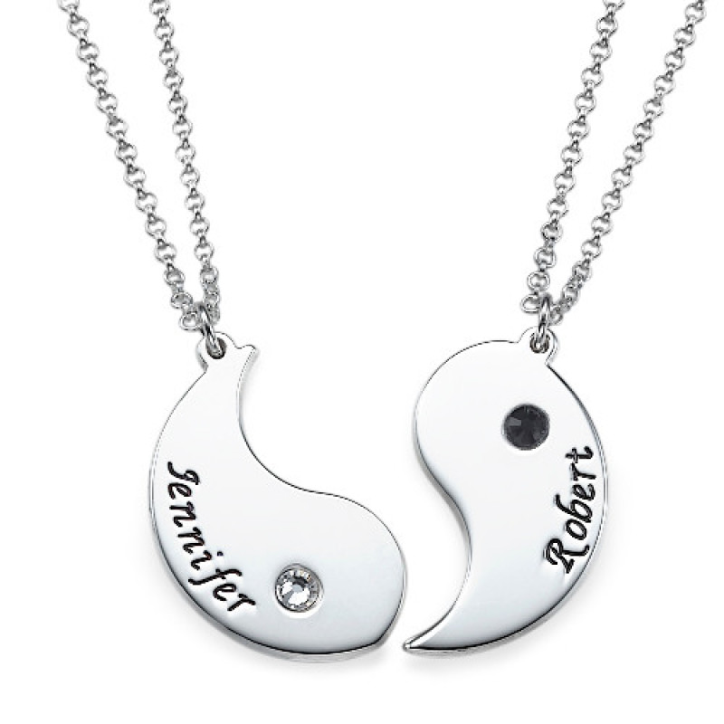 Engraved Yin Yang necklace for couples with two-piece pendant