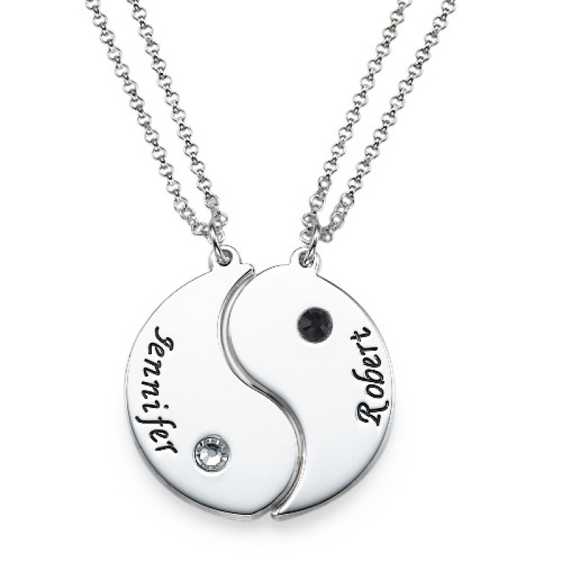 Engraved Yin Yang necklace for couples with two-piece pendant