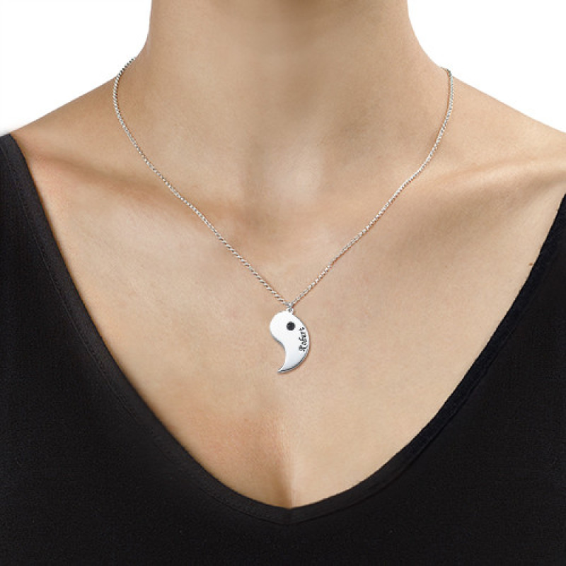 Yin Yang pendant necklace for couples with engraving detail