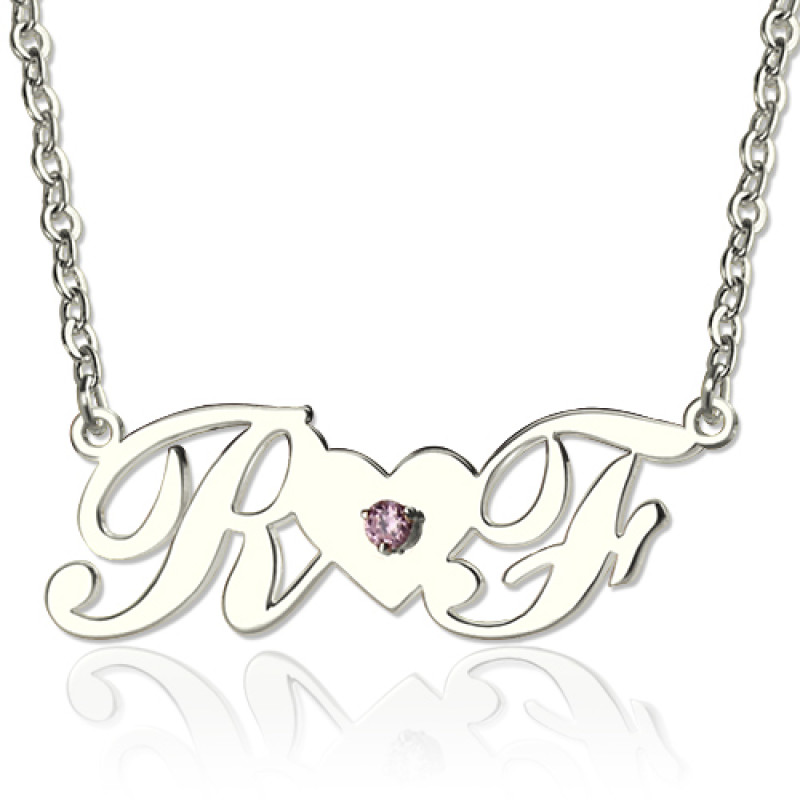 Sterling silver double initials necklace with heart pendant