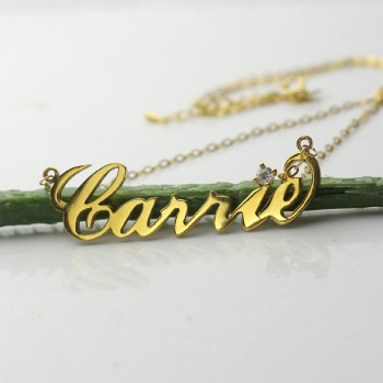 Carrie Nameplate Necklace with Birthstone 18ct Gold Plated Carrie Nameplate Necklace with Birthstone 18ct Gold Plated