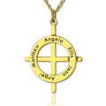 Personalised Latin-style circle cross necklace with engraved names