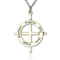 Personalised Silver Circle Cross Name Necklace Silver Latin-style circle cross necklace with personalised names