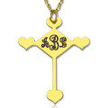 Engraved cross monogram necklace with heart detail