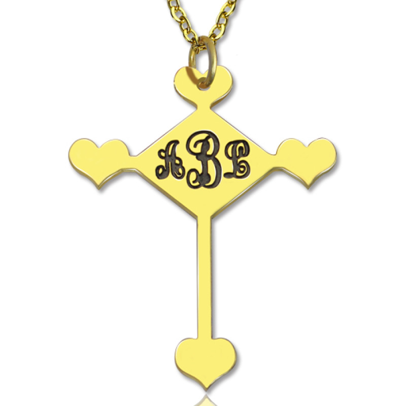 Engraved cross monogram necklace with heart detail
