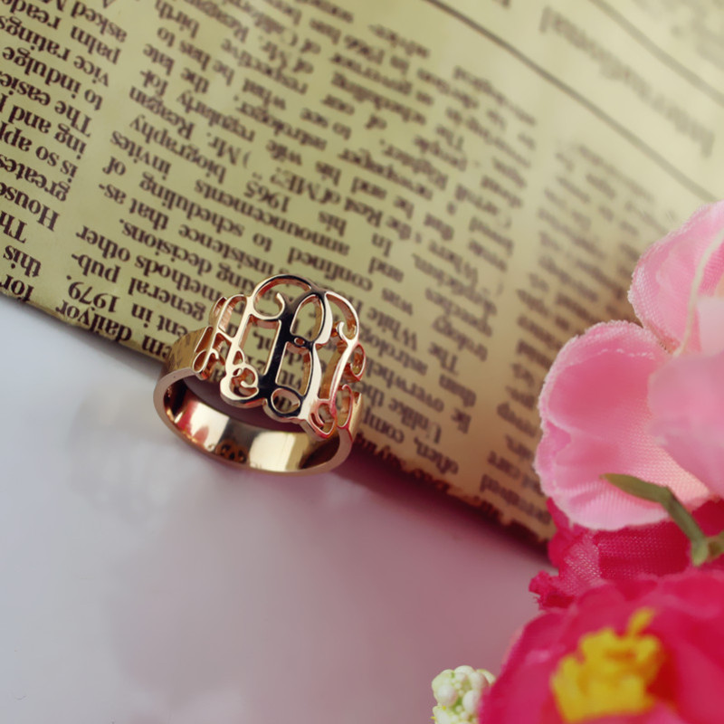 Personalised three-initial cut-out monogram ring