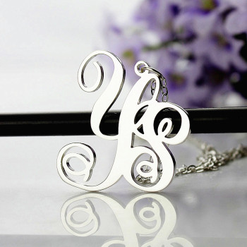 Personalised Solid White Gold Vine Font 2 Initial Monogram Necklace Personalised Solid White Gold Vine Font 2 Initial Monogram Necklace