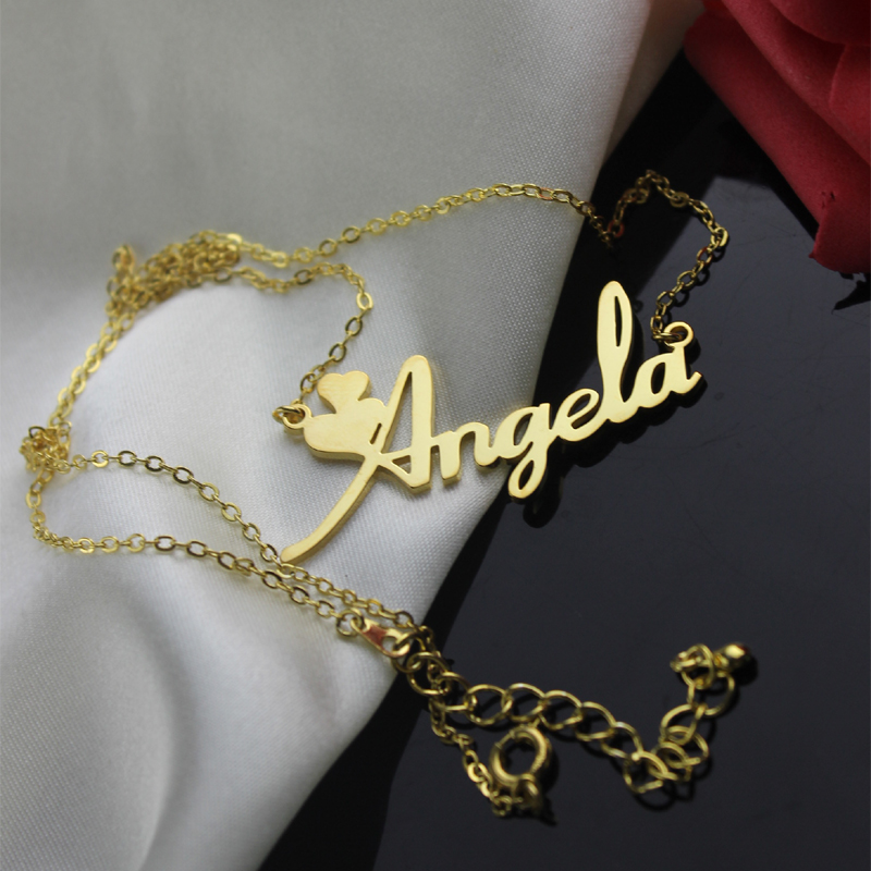 Solid Gold Heart Name Necklace Personalised solid gold Fiolex Girls Fonts heart name necklace