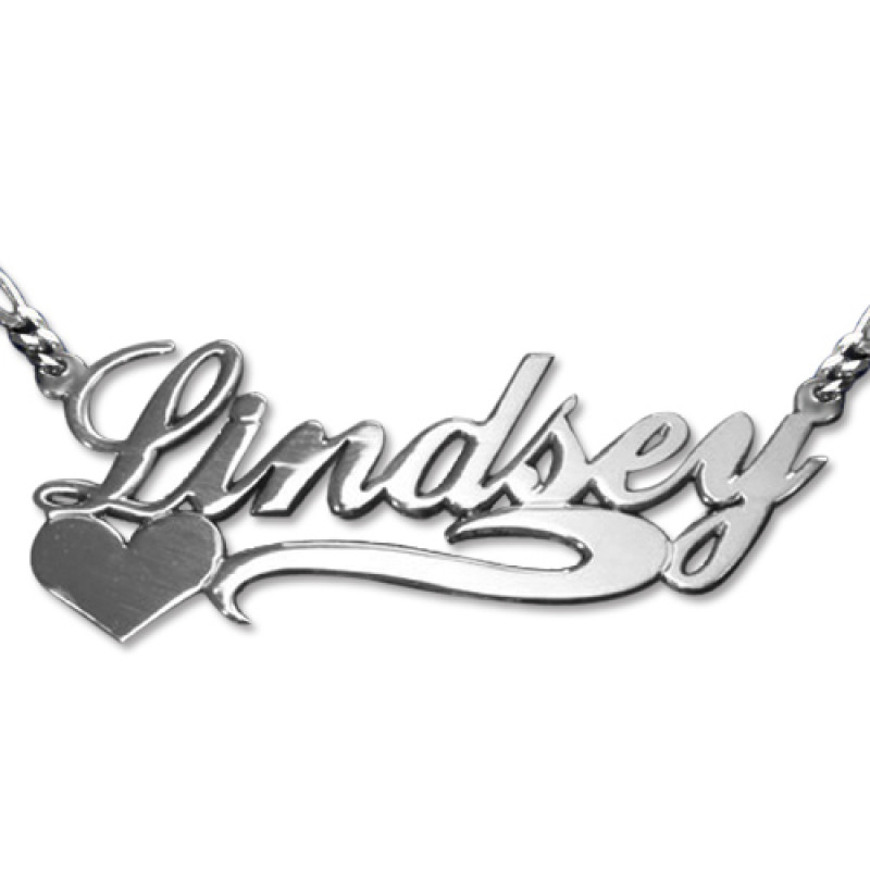 Double Thickness Side Heart Silver Name Necklace Double Thickness Side Heart Silver Name Necklace