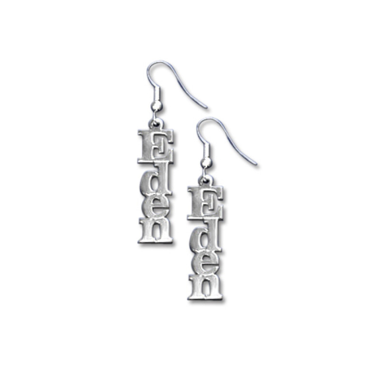 Personalised sterling silver name earrings in block letters