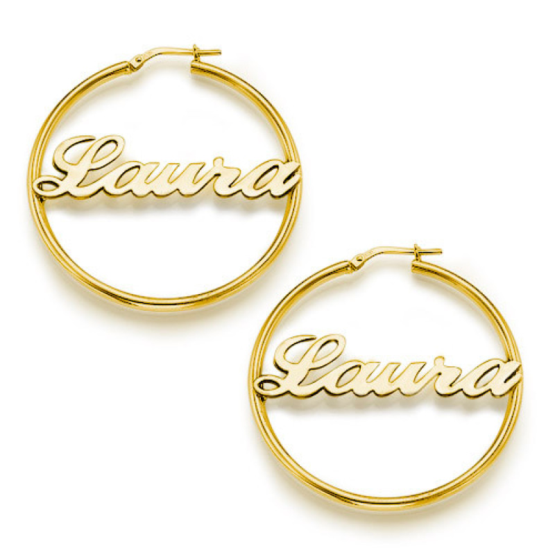 Personalised hoop name earrings in a script font