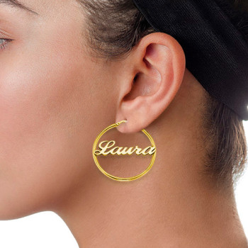 18ct Gold Plated Silver Hoop Name Earrings 18ct Gold Plated Silver Hoop Name Earrings