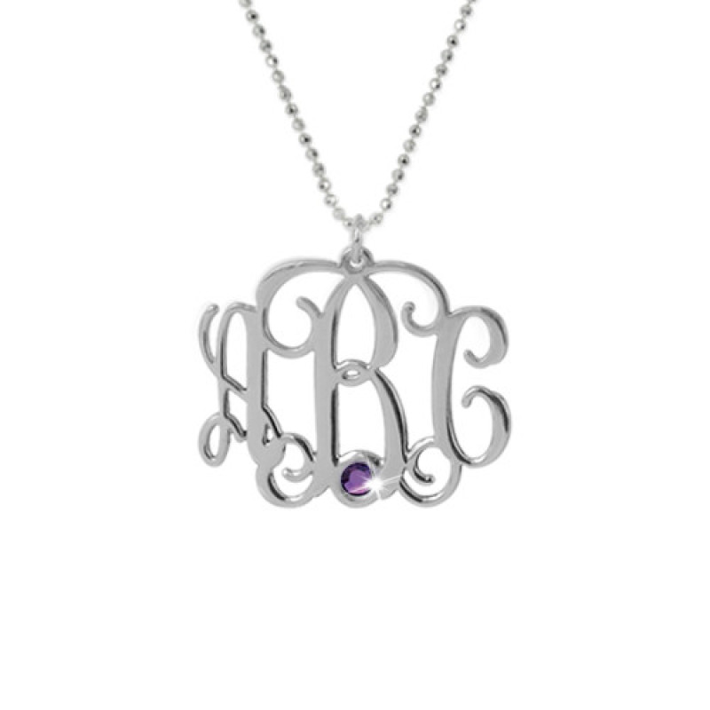 Sterling Silver Monogram Necklace with Swarovski Stone Sterling silver monogram necklace with a purple Swarovski stone