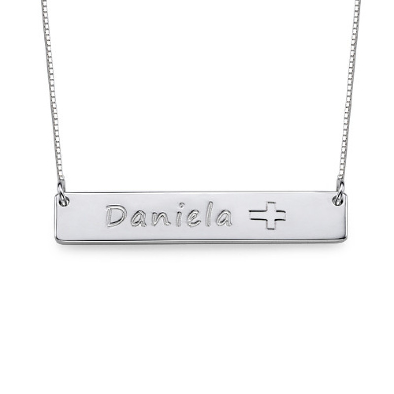 Silver bar necklace with Cross icon