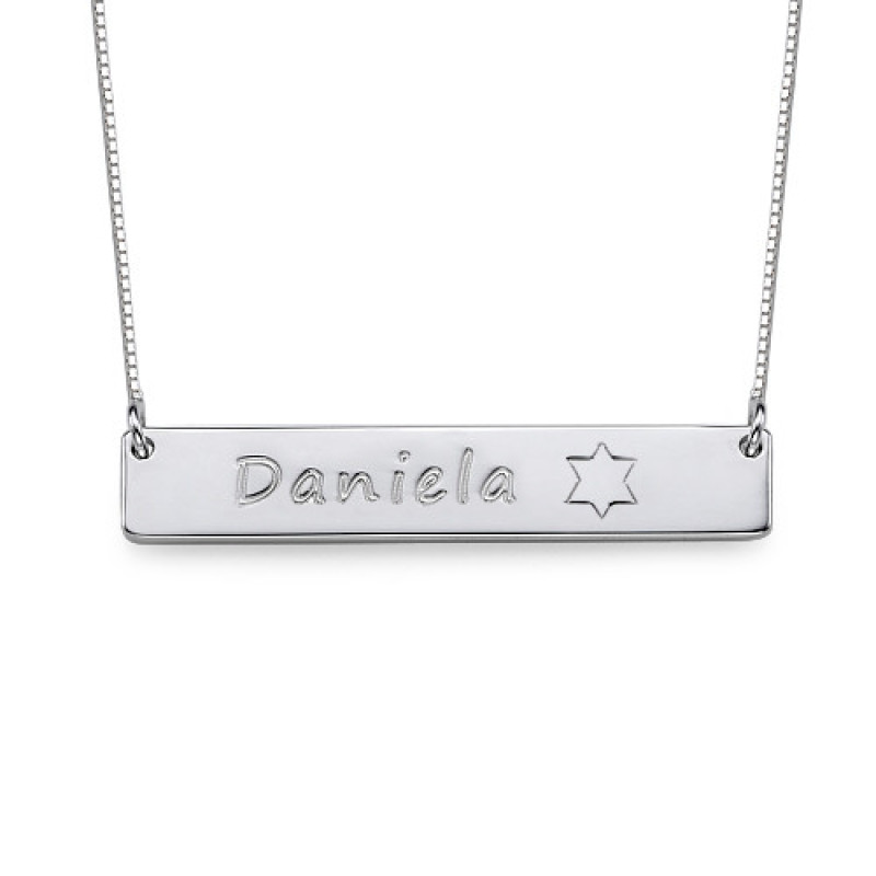 Silver bar necklace with Star of David icon