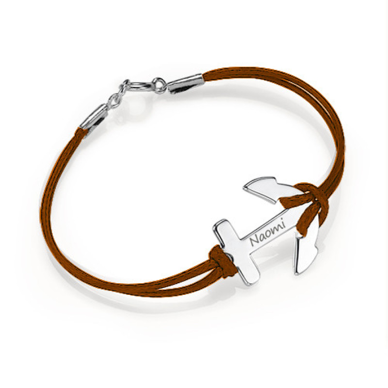Personalised Sterling Silver Anchor Bracelet Personalised sterling silver anchor bracelet with leather-style cord