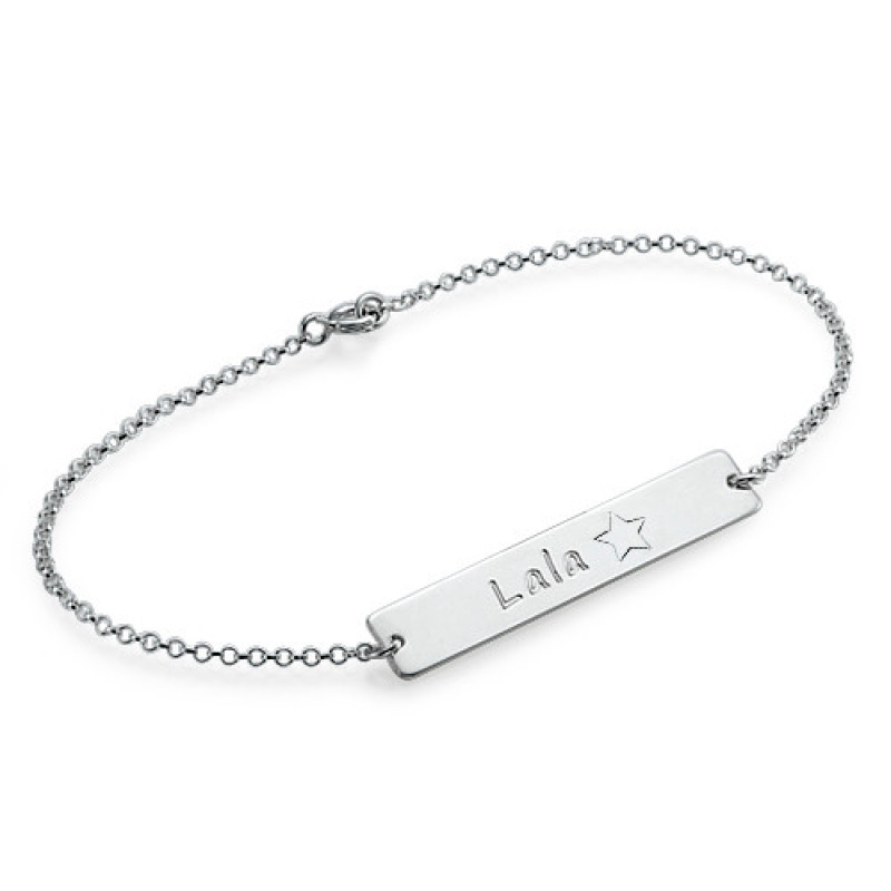 Sterling Silver Bar Nameplate Bracelet Sterling silver bar nameplate bracelet with star engraving option
