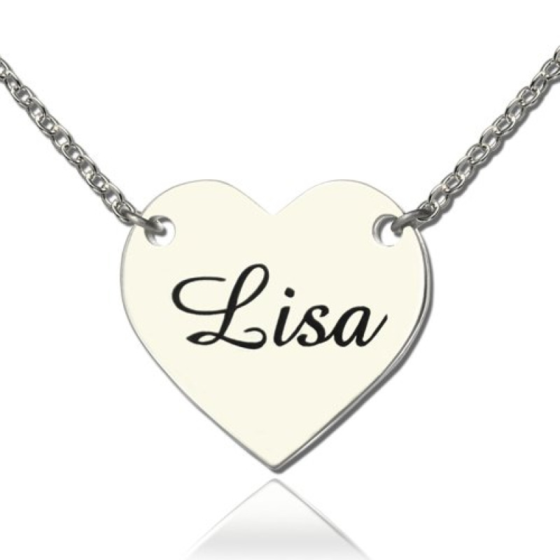Personalised stamped heart name necklace in sterling silver