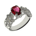 Engraved Mantilla oval engagement ring