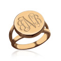 Rose gold circle signet monogram ring