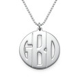 Personalised silver print monogram necklace with rounded initial frame