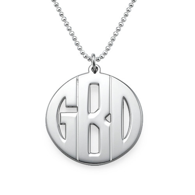 Personalised silver print monogram necklace with rounded initial frame