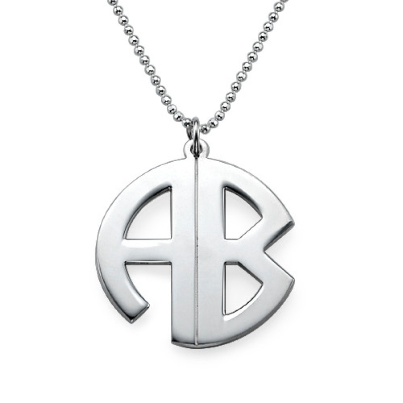 Personalised silver print monogram necklace with rounded initial frame