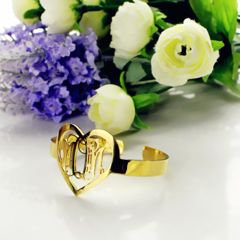 Personal Gold Plated Silver 3 Initials Monogram Bracelets With Heart Personal Gold Plated Silver 3 Initials Monogram Bracelets With Heart