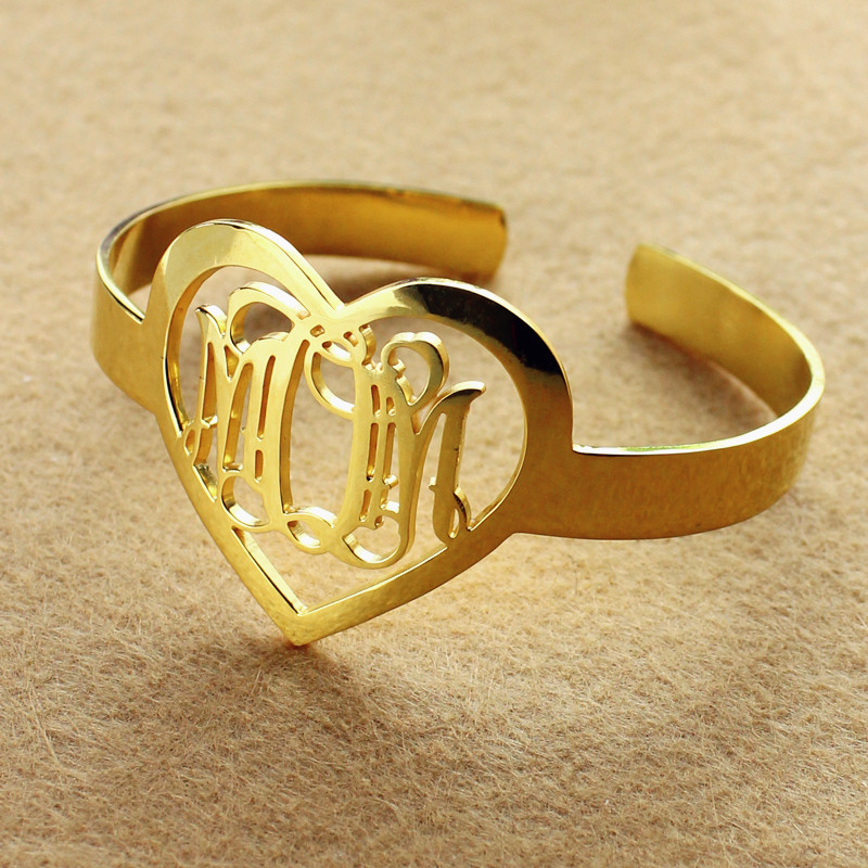 Personalised three-initial heart bracelet view