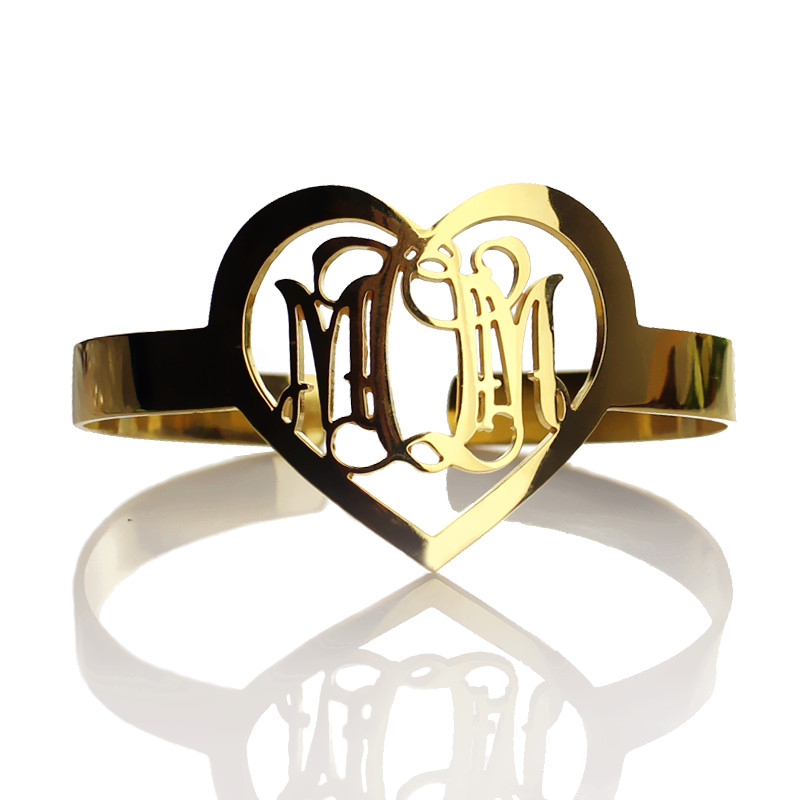 Personalised three-initial monogram bracelet with heart detail