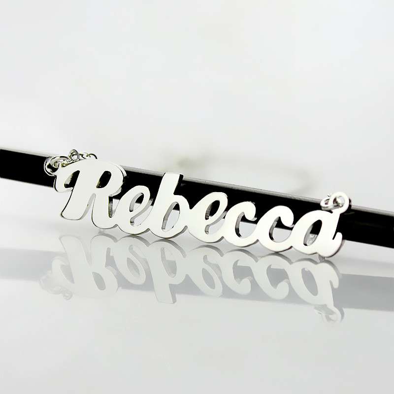 Sterling silver puff name necklace