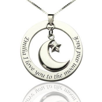 I Love You To The Moon and Back Moon Start Charm Pendant