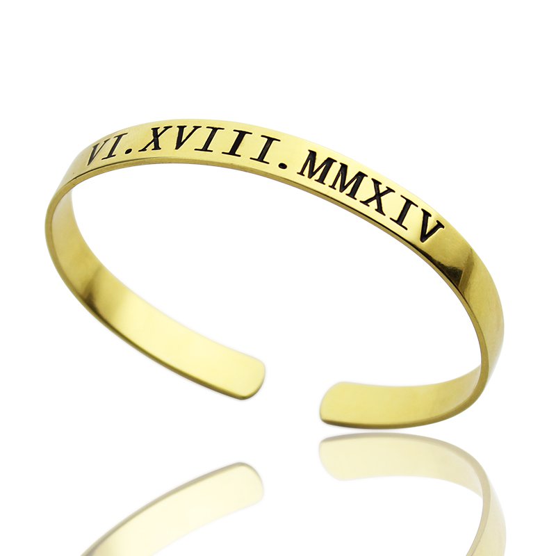 Personalised Roman numeral bracelet in 18ct gold plating