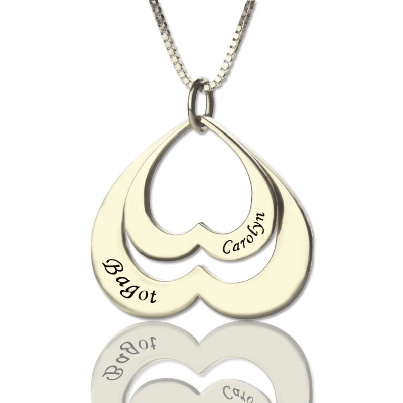 Personalised double heart pendant necklace with names