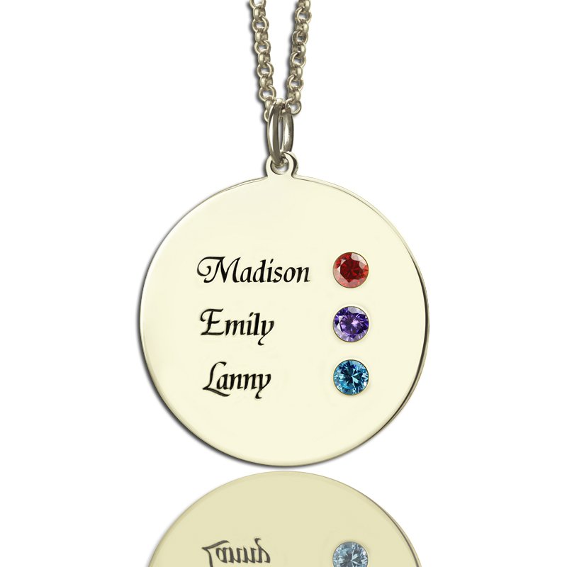 Grandma's Disc Birthstone Necklace Grandma's disc birthstone necklace with engraved family names