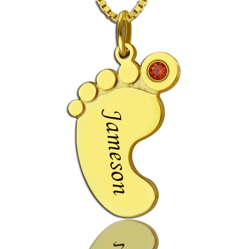 Baby Feet Name Necklace with Birthstone Personalised baby feet name necklace with birthstone