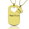 Matching heart dog tag name necklaces for couples