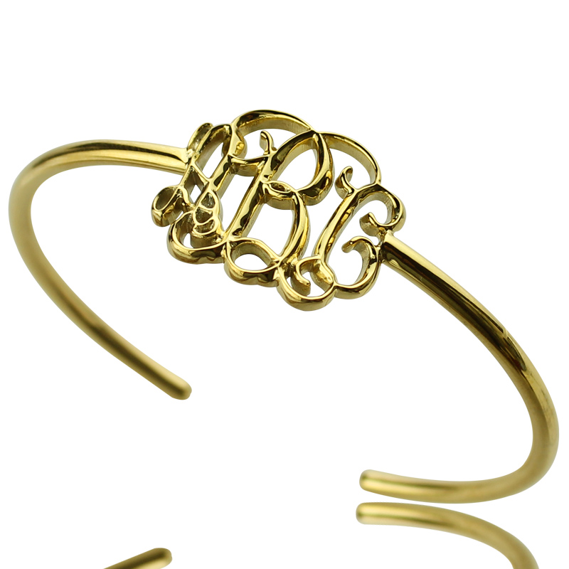 Personalised 3D monogram initial bangle in 18ct gold plated finish