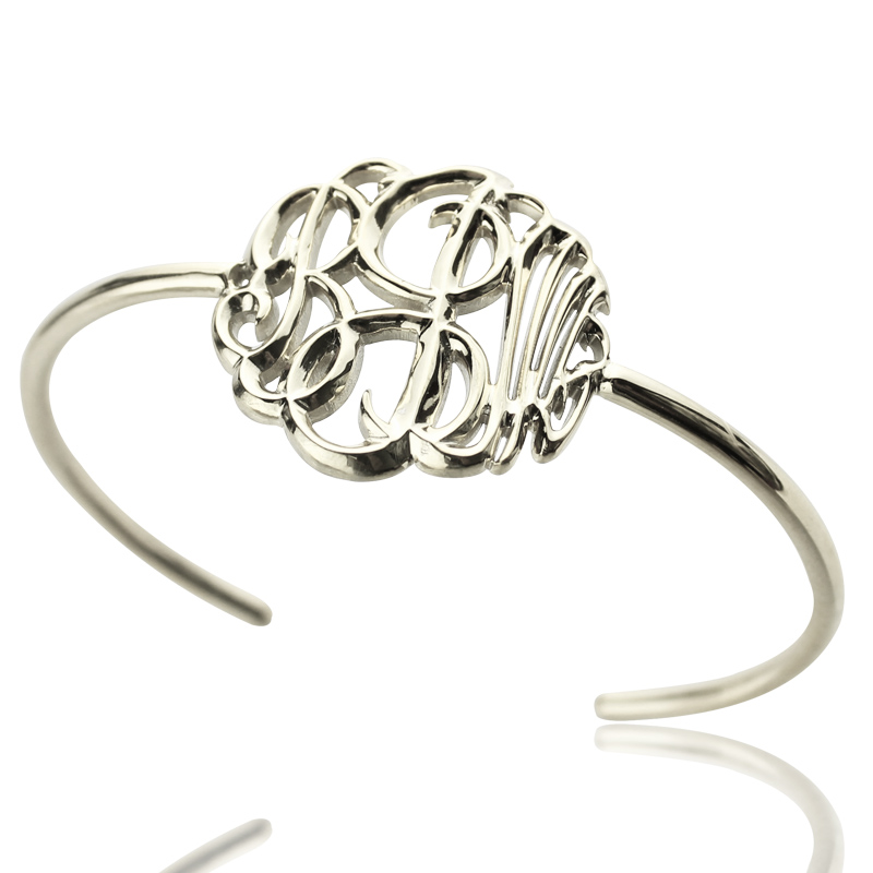 Personalised monogram bangle bracelet in silver