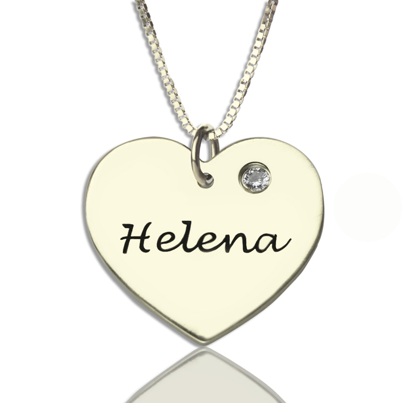 Sterling Silver Heart Name Necklace with Birthstone Sterling silver heart name necklace with optional birthstone
