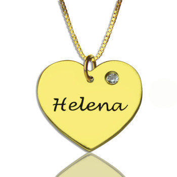 Simple Heart Necklace with Name Birhtstone 18ct Gold Plated