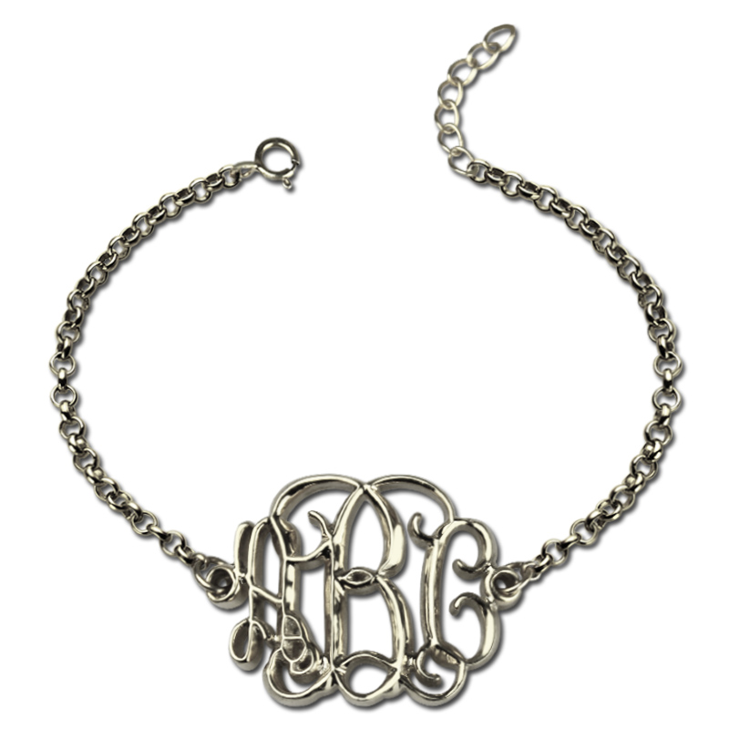 Celebrity monogram initial bracelet in sterling silver