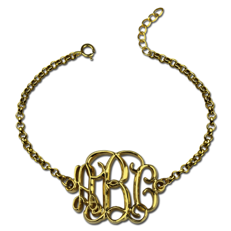 18ct Gold Plated Celebrity Monogram Bracelet Personalised 3D celebrity monogram bracelet