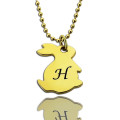 Tiny rabbit initial charm necklace