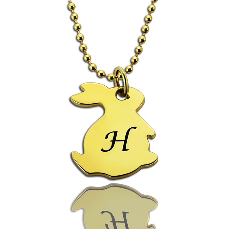 Tiny rabbit initial charm necklace