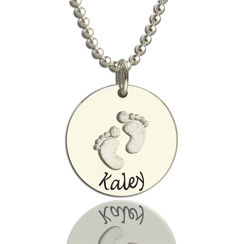 Personalised necklace with baby footprints and engraved names